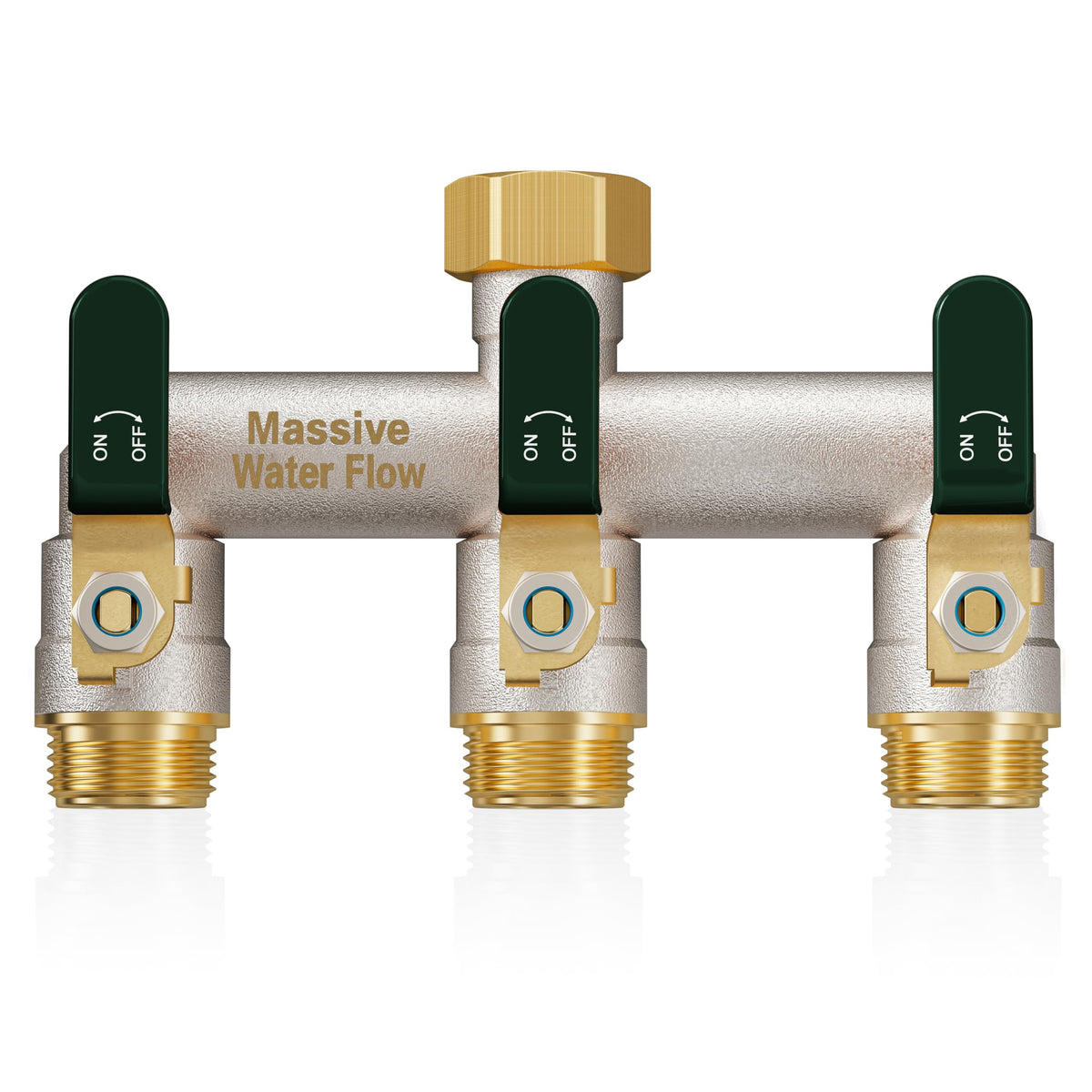 LNEZCDB front view of brass splitter showing durable construction and corrosion resistance