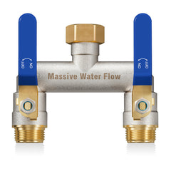LNEZCDB front view showing robust brass splitter and dual outlets for reliable water distribution