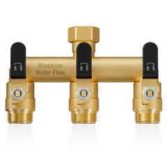 LNEZCDB front view of 3-way splitter showing durable brass body for reliability