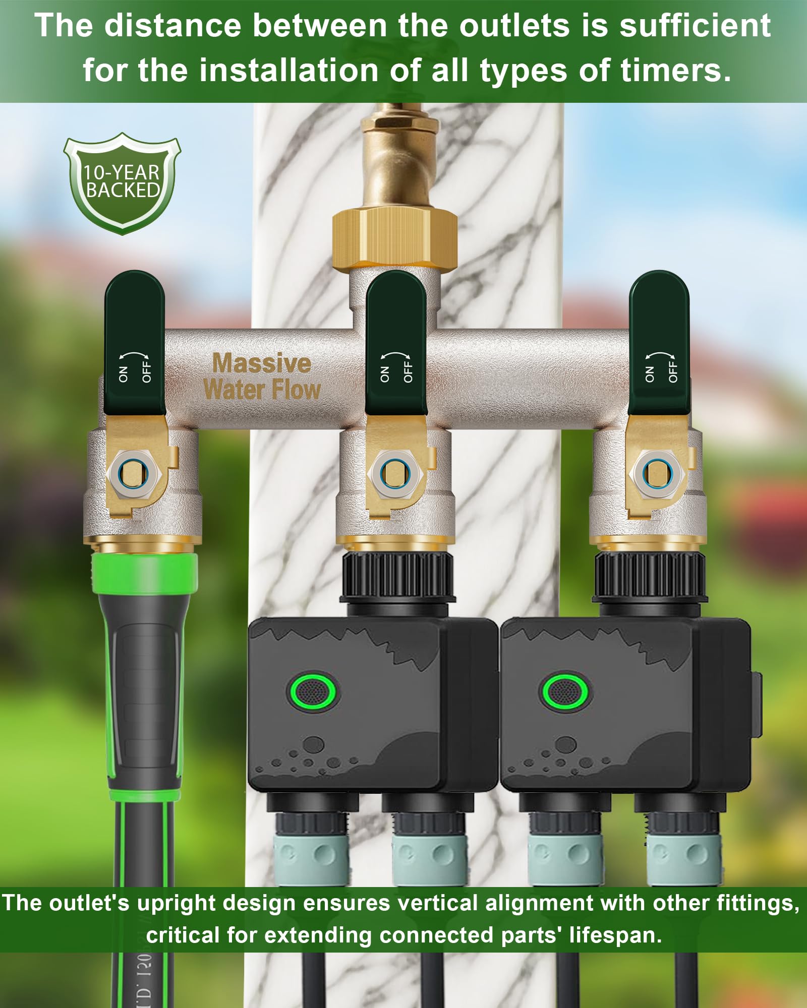 LNEZCDB in-use scene with three hoses running for multitasking watering convenience
