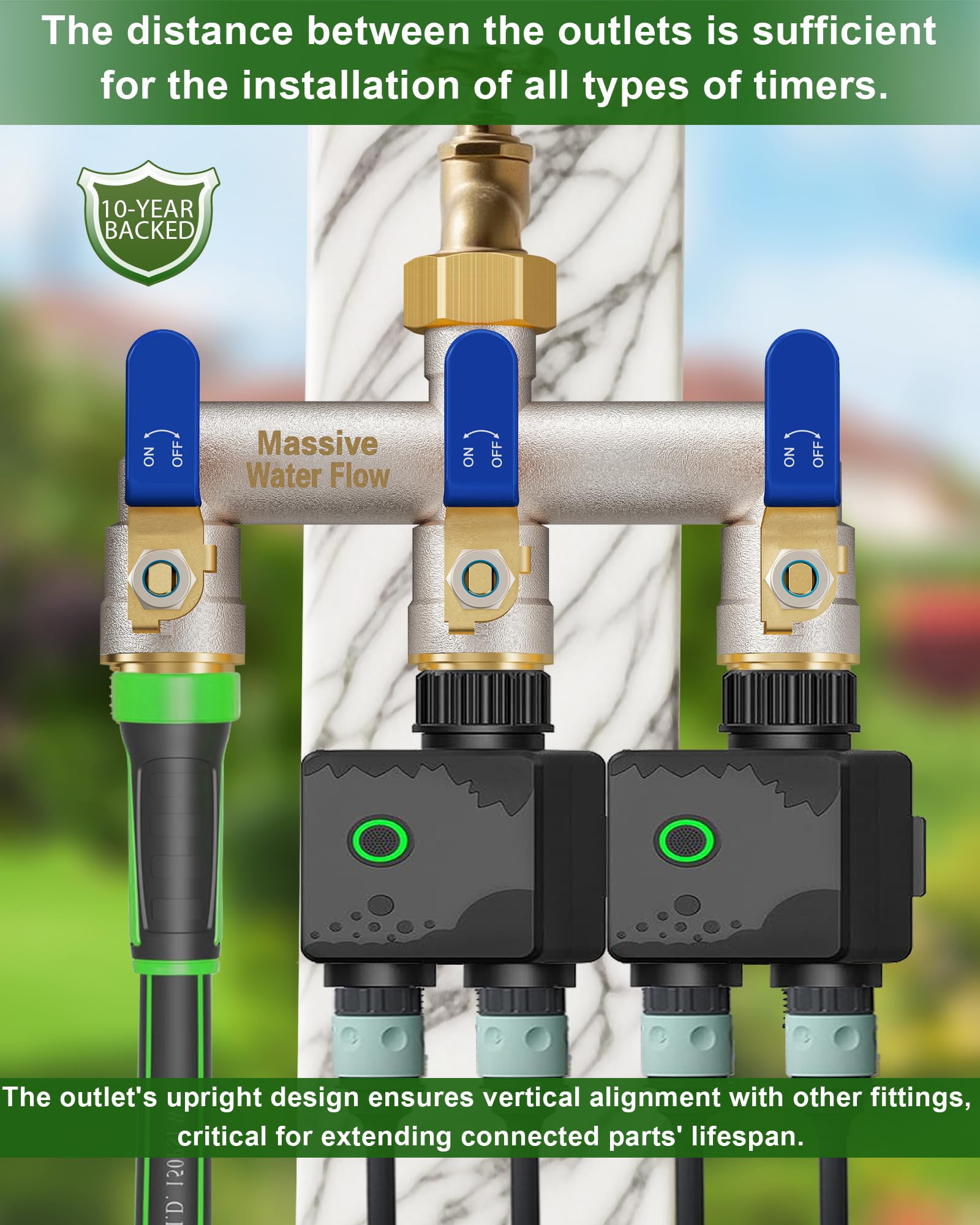 LNEZCDB installed on outdoor faucet showing stable connection and tool-free fit