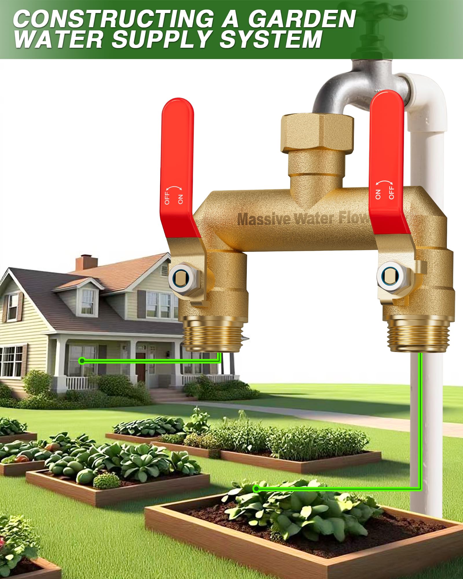LNEZCDB installed with two hoses in garden enabling simultaneous tasks