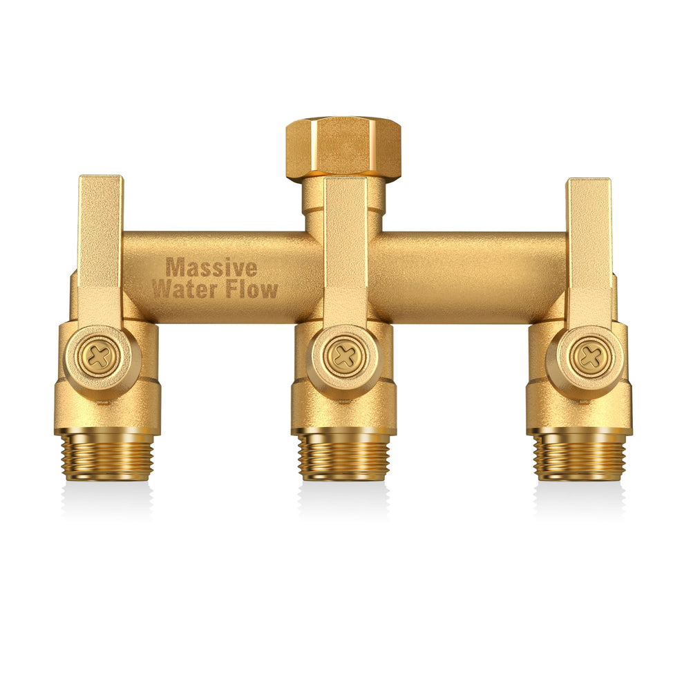 LNEZCDB front view solid-brass splitter shows durable full-flow design