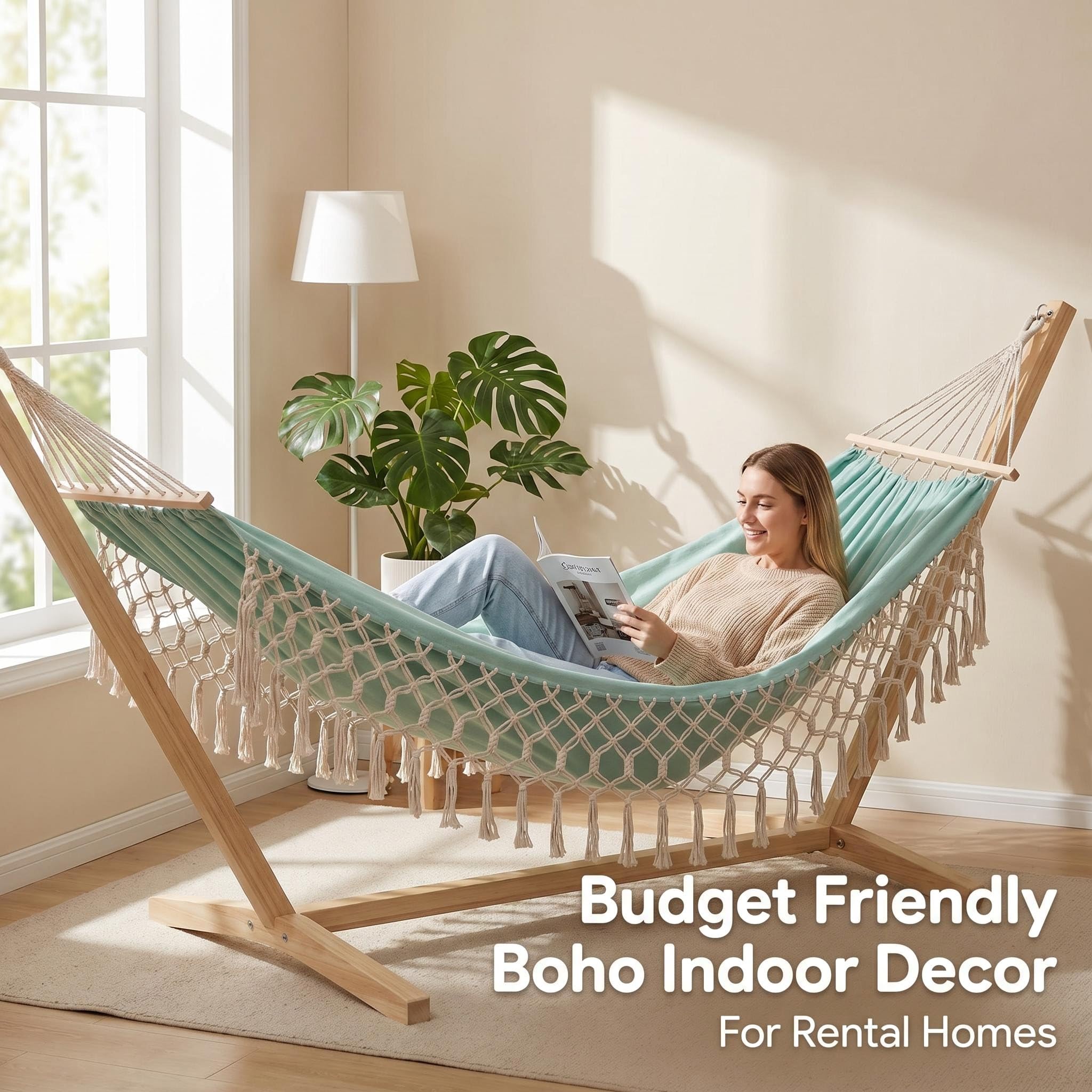 LNWQSQR hammock mounted on a small balcony demonstrating space-saving single-person fit