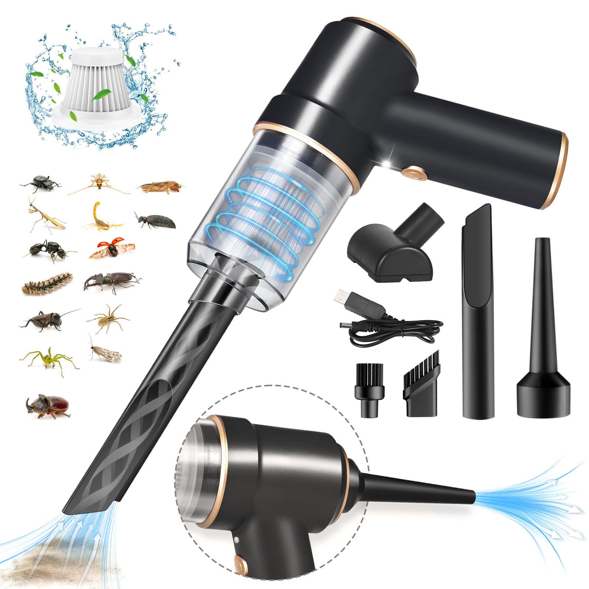 LNYUHAD front view showing compact bug vacuum for easy storage and quick use