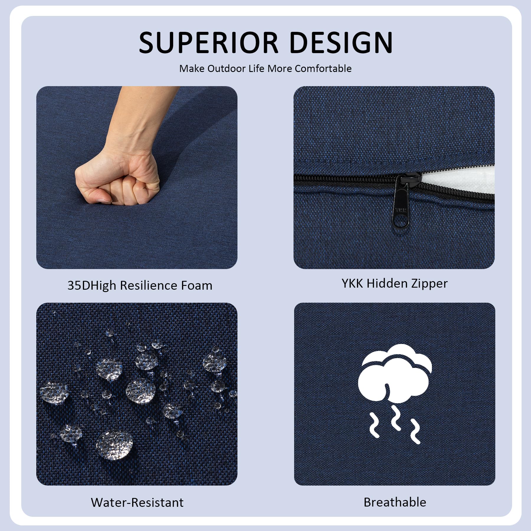 Localive cushion placed on wicker chair demonstrating deep-seat support