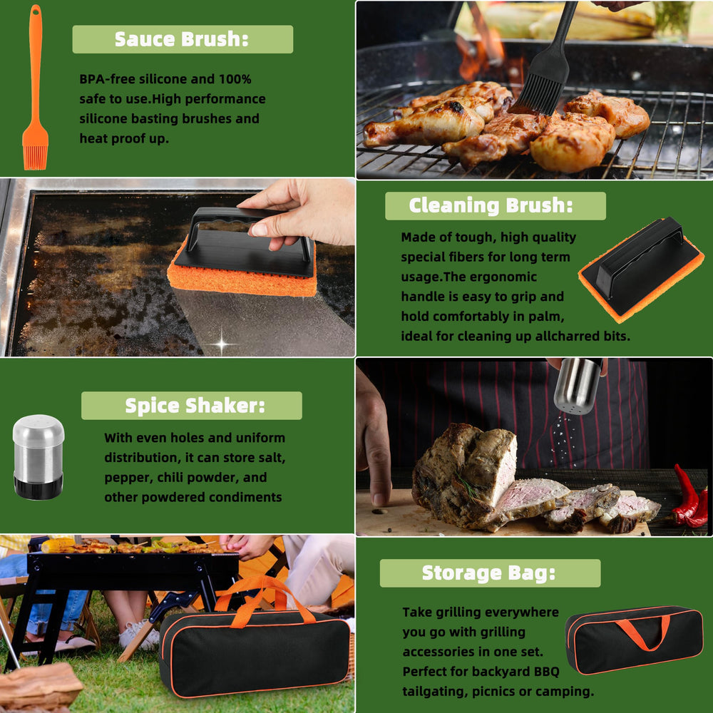 LOCONHA tools arranged on a Blackstone griddle in a backyard, ideal for outdoor entertaining