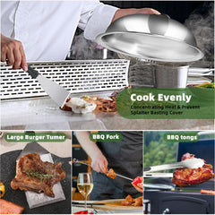LOCONHA melting dome and cast-iron bacon press in use, promotes even melting and searing