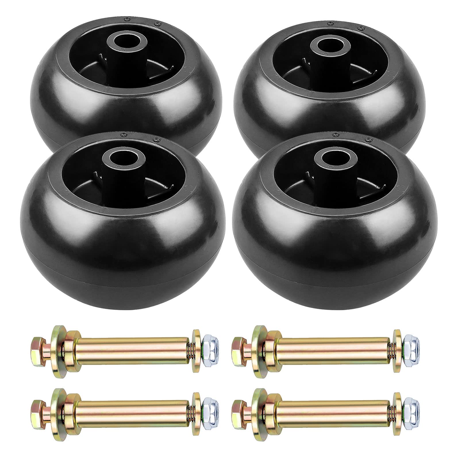 LOCOPOW front view of four replacement deck wheels showing kit completeness and durability