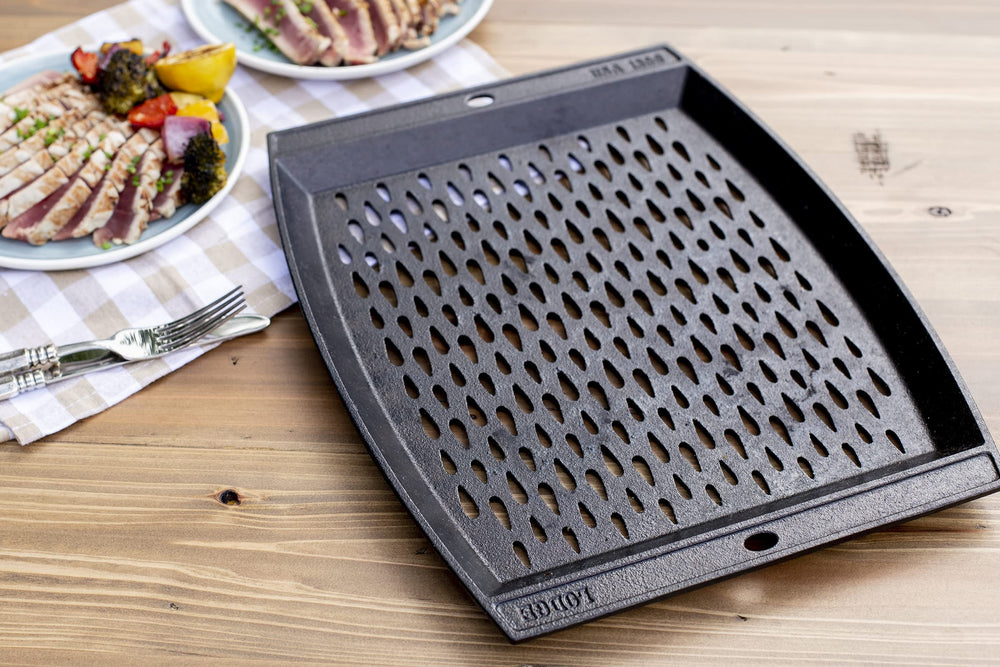 Lodge sturdy cast iron handle detail for safe gripping and confident maneuvering