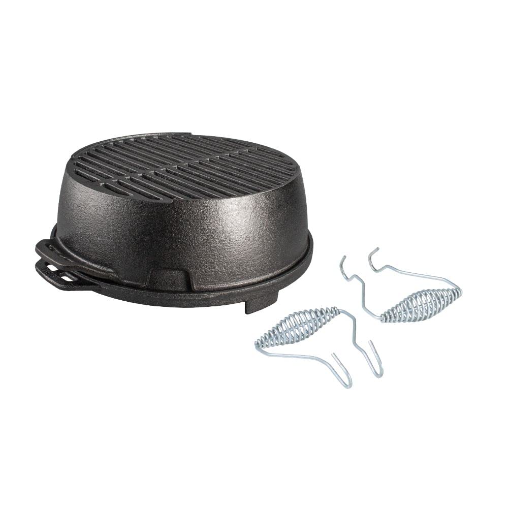 Lodge front view of 12 inch portable grill showing compact profile and durability
