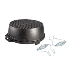 Lodge front view of 12 inch portable grill showing compact profile and durability