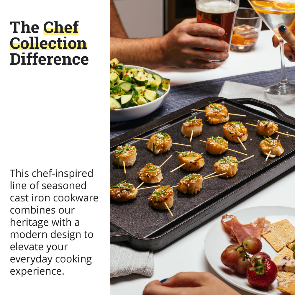 Lodge reversible griddle sitting on a charcoal grill for outdoor searing and grilling