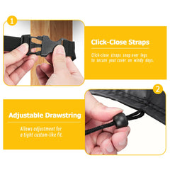Loenel click-close strap fastener providing windproof secure attachment