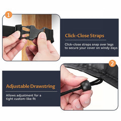 Loenel click-close strap fastening securing cover against wind, adds stability