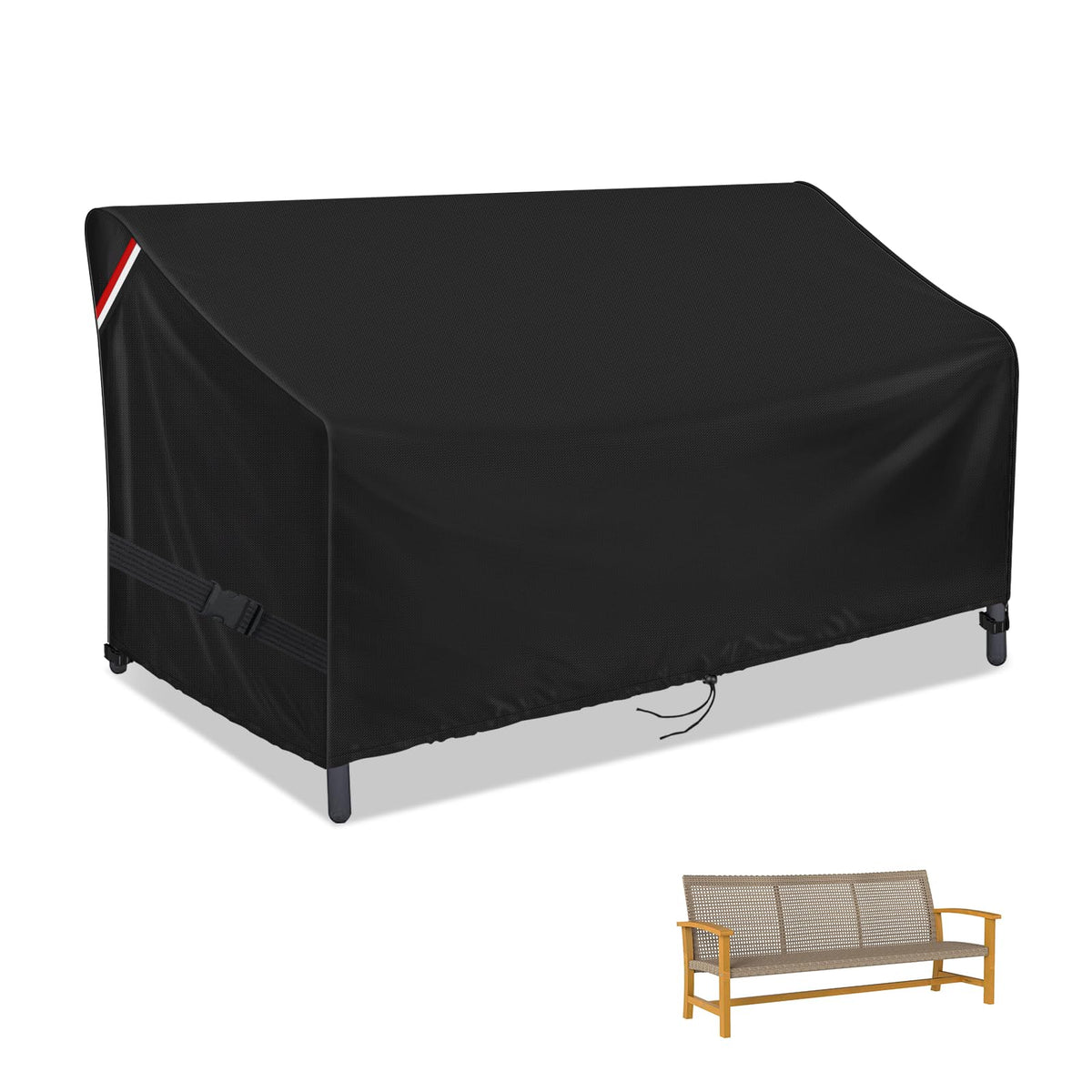 Loenel front view of cover on loveseat showing full protection and curb appeal