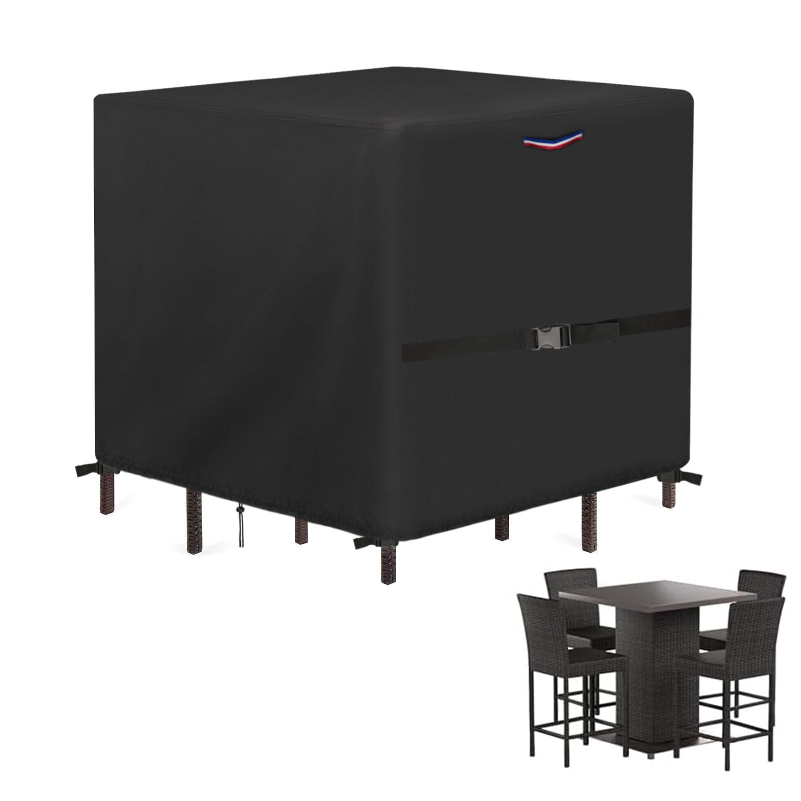 Loenel front view showing full cover protecting bar set, keeps furniture dry