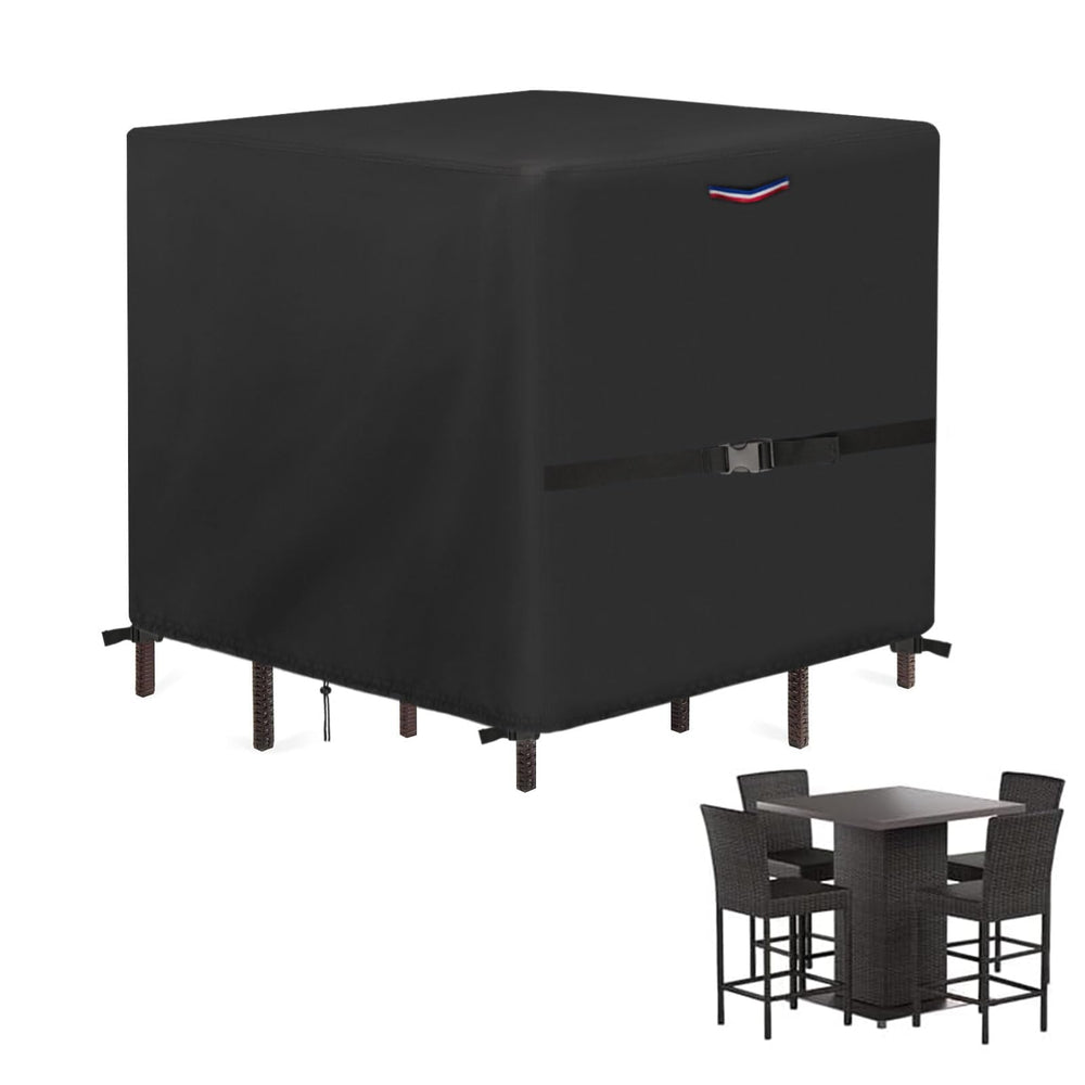 Loenel front view showing full cover protecting bar set, keeps furniture dry