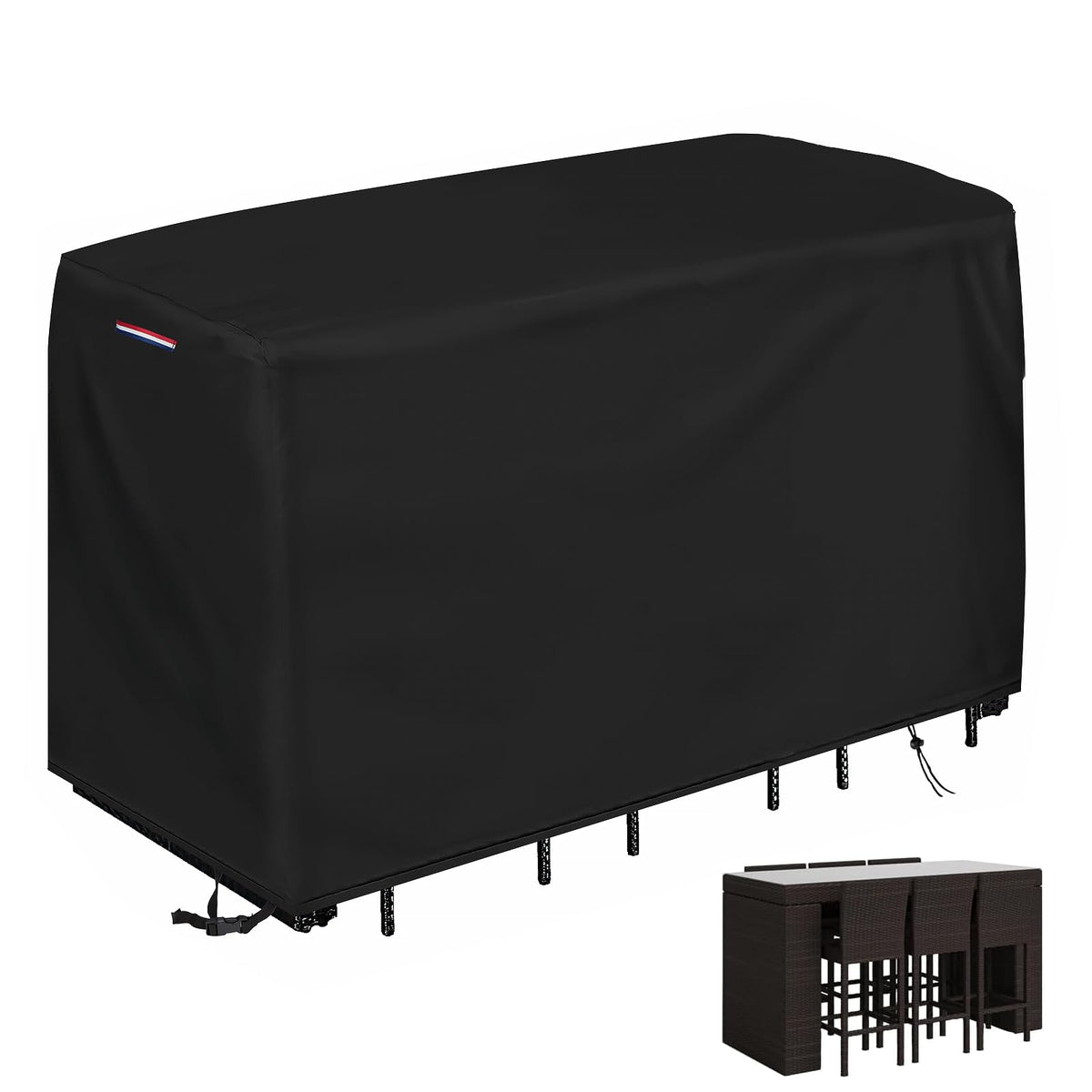 Loenel front view of covered bar table showing full waterproof protection