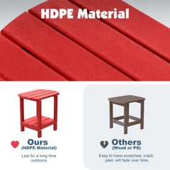 LOENIY side table next to Adirondack chair showing compact footprint and placement benefit