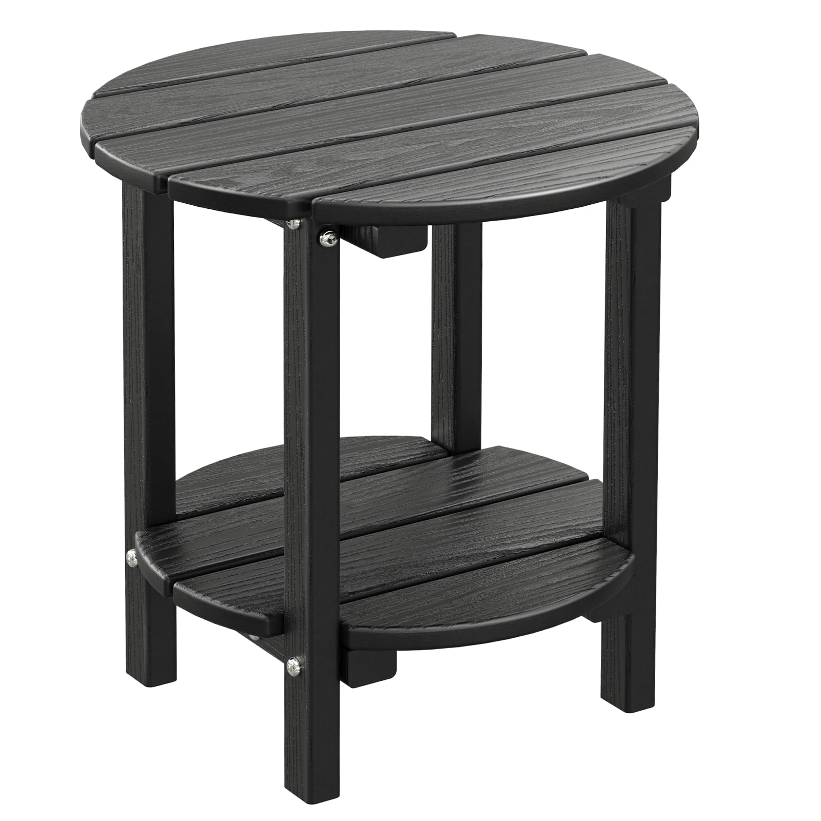 LOENIY front view of round side table showing compact, sturdy design and vintage look