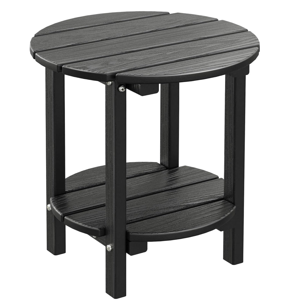 LOENIY front view of round side table showing compact, sturdy design and vintage look
