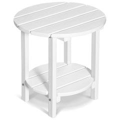 LOENIY front view of white round side table showing classic styling and sturdy design