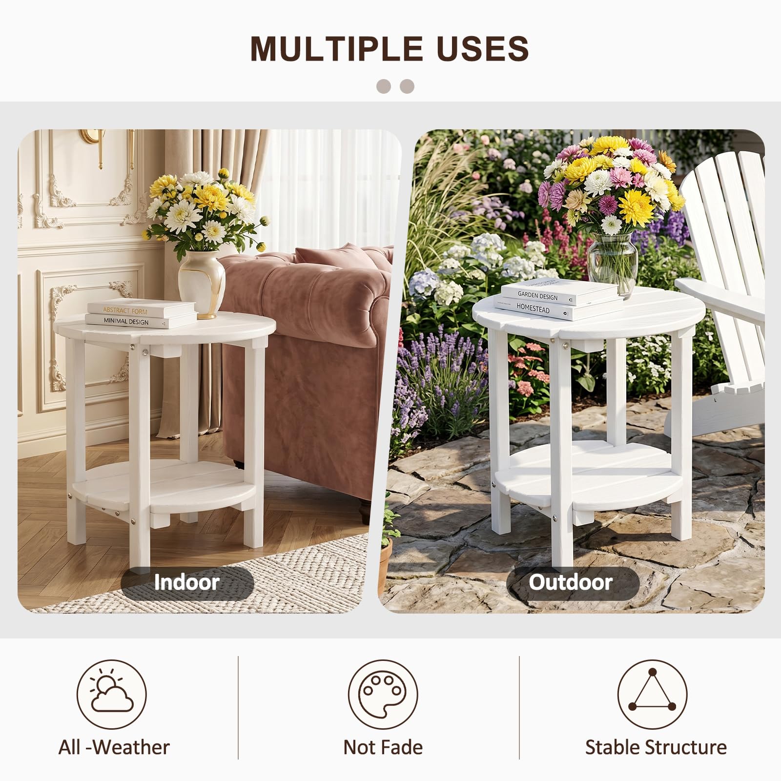 LOENIY table beside Adirondack chair demonstrating correct scale and seating convenience