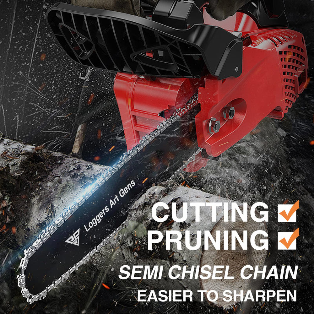 Loggers Art Gens in-use lifestyle shot cutting a tree stump to show real-world performance