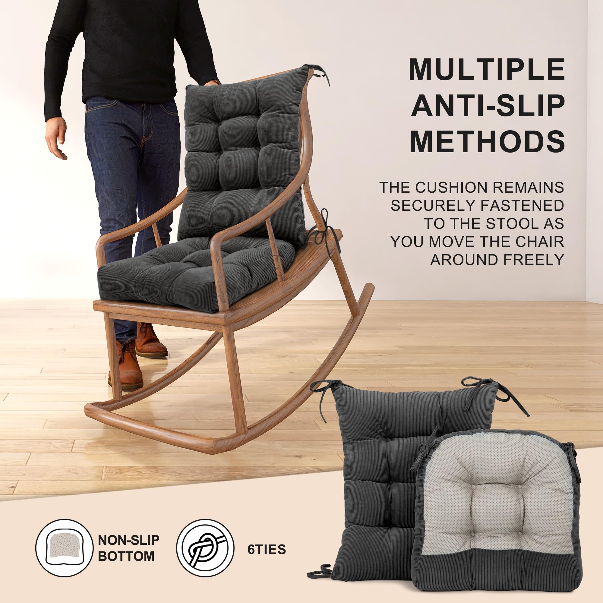 Lokex cushions on a rocking chair in a living room creating a relaxed atmosphere