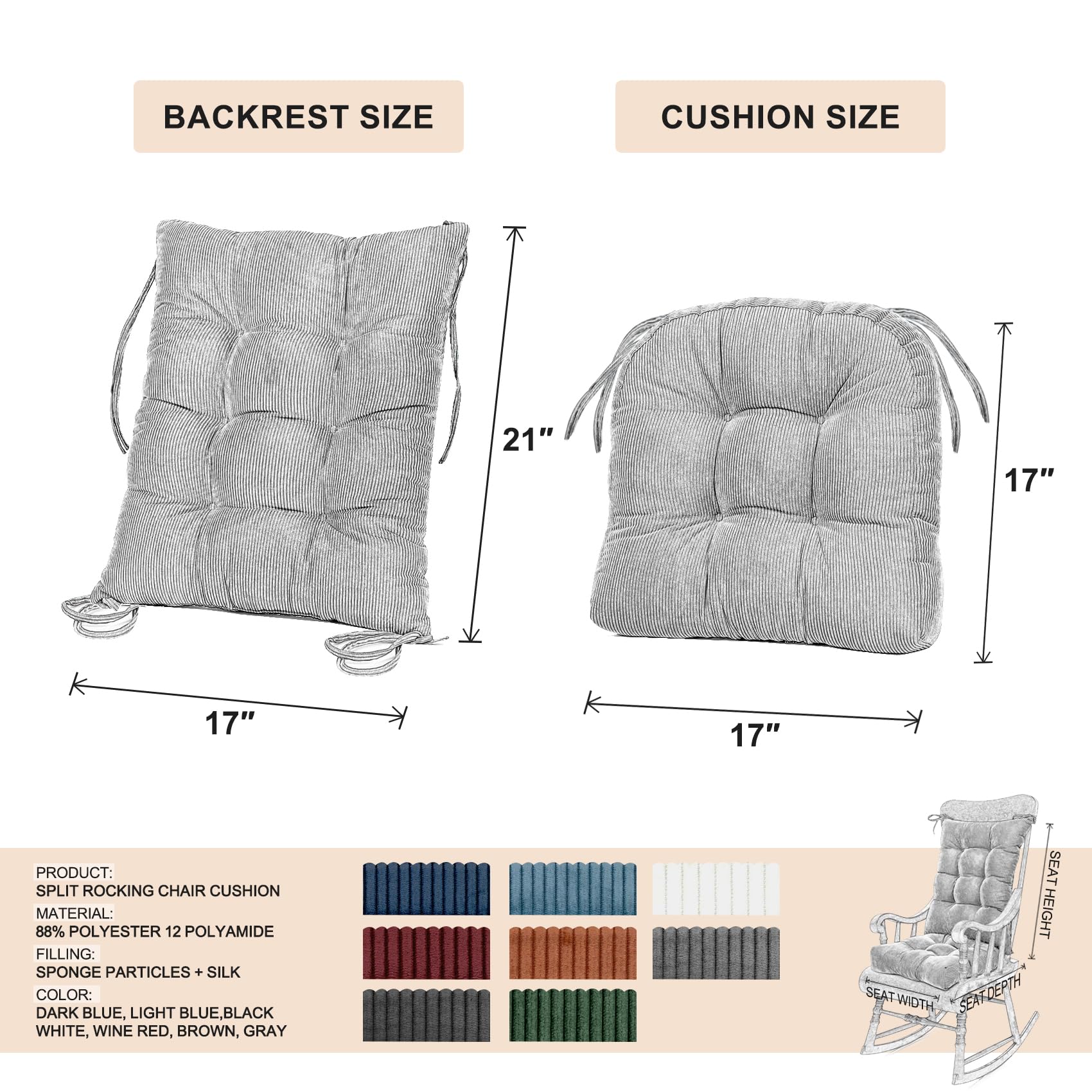 Lokex cushion next to ruler showing 21x17 and 17x17 sizes for confident fit