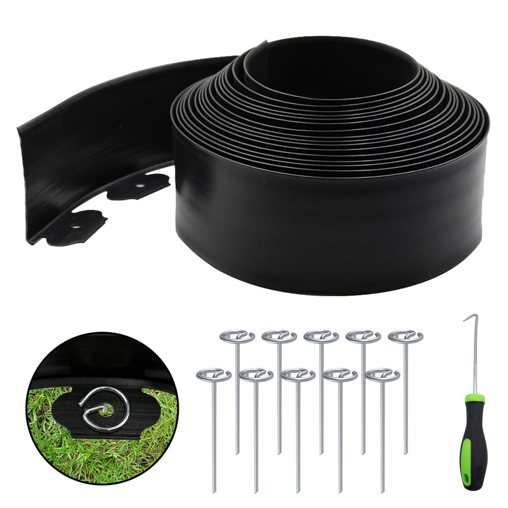 LOLEDE front packaging showing 33FT kit and included stakes benefits tidy installs