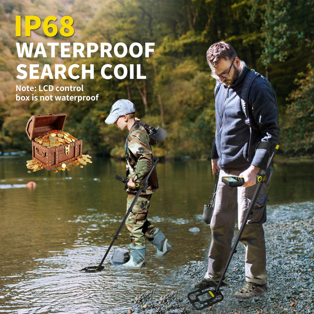 LOLARAN waterproof search coil in shallow sand demonstrating reliable wet-condition use