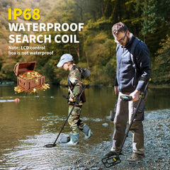 LOLARAN waterproof search coil in shallow sand demonstrating reliable wet-condition use