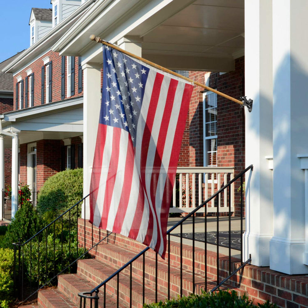 LOMETY lifestyle shot on porch showing reliable flag display and curb appeal