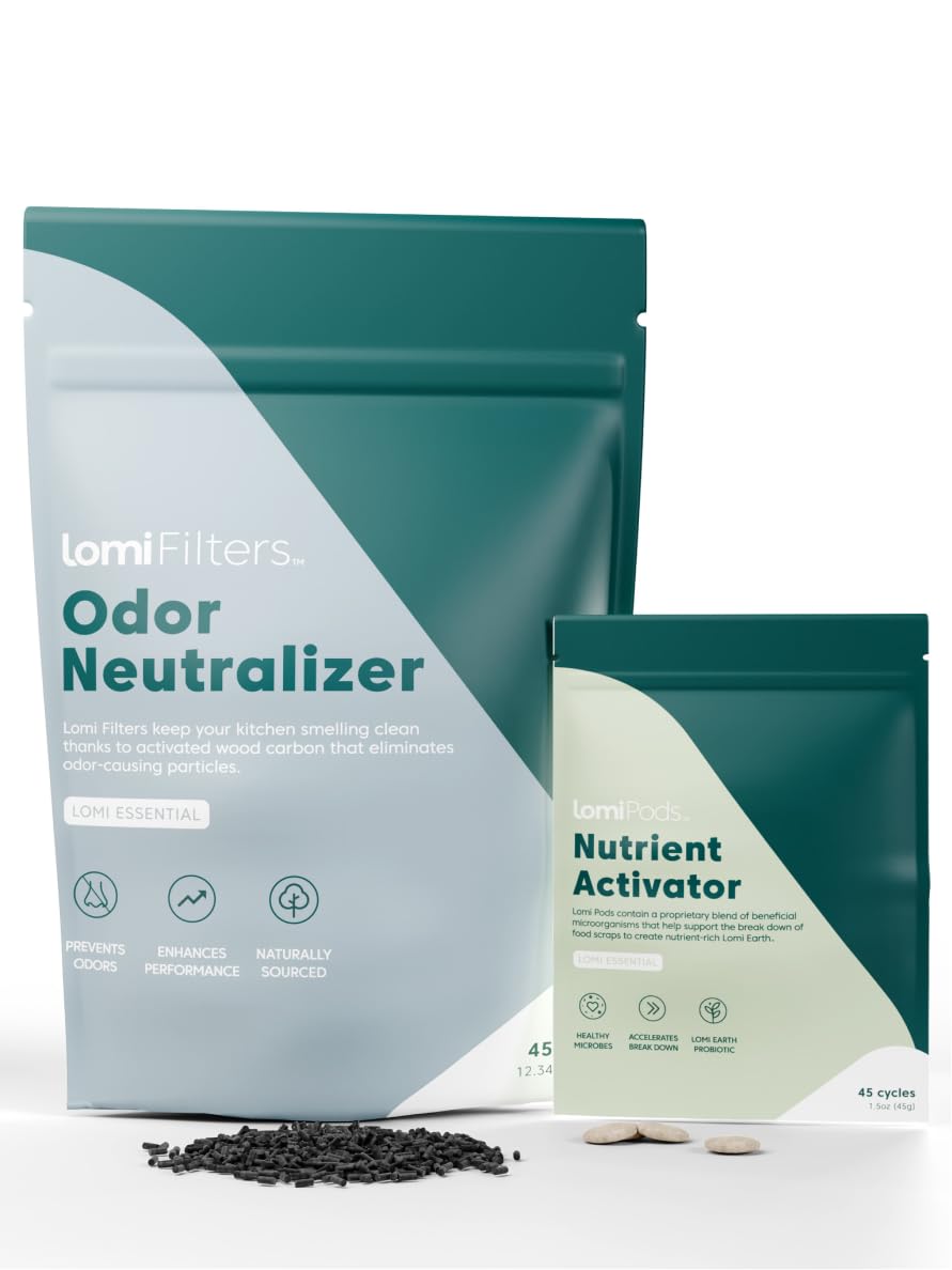 Lomi front packaging showing pods and filters, brand keeps kitchen fresh