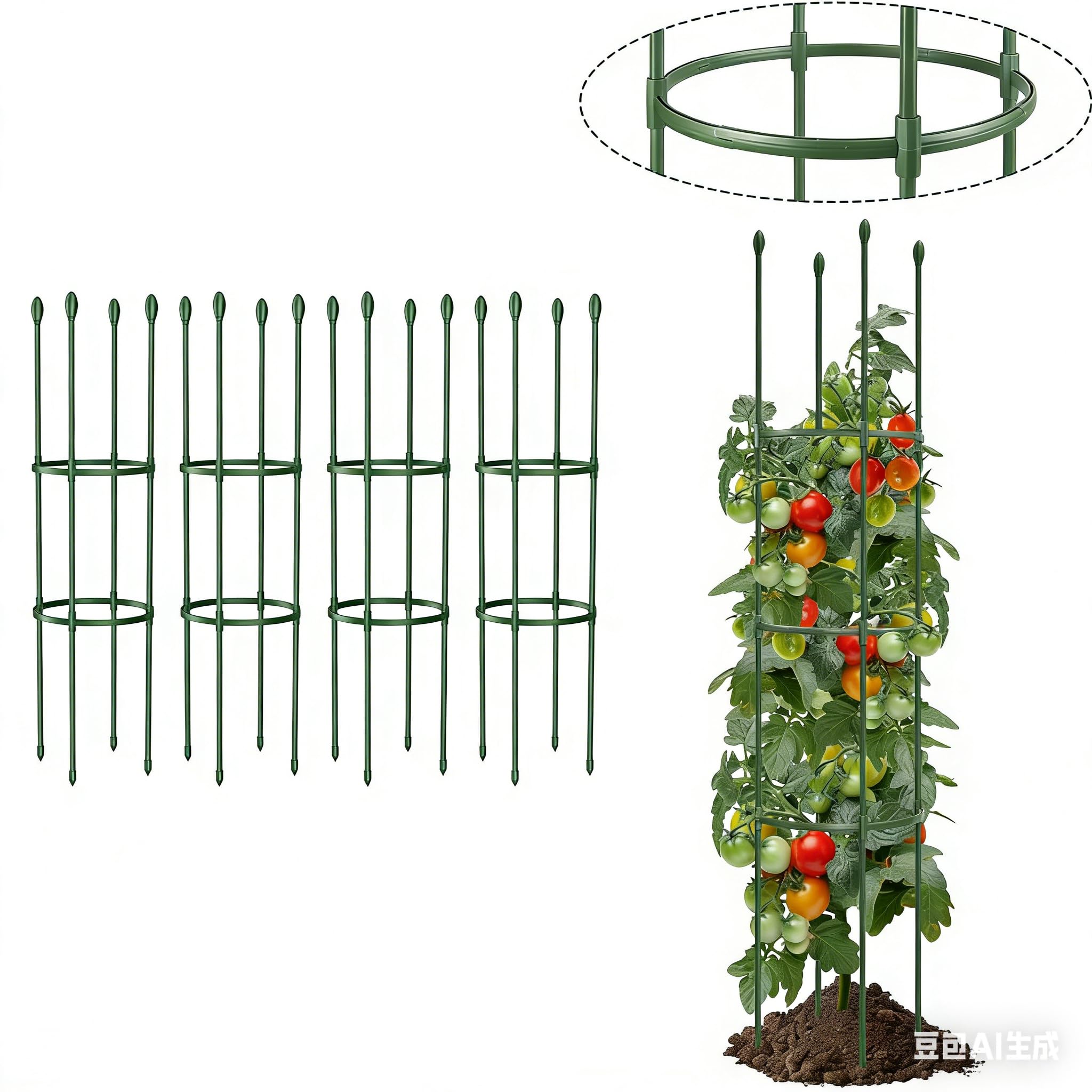 LOMNYIY front view of assembled tomato cage showing sturdy rustproof support