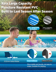 LOMOTIVE family using pool in backyard showing quick-setup and fun benefit
