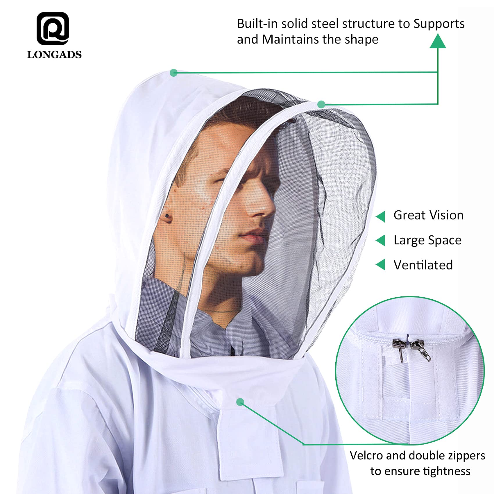 LONGADS suit back detail with elastic cuffs demonstrating sealed entry points