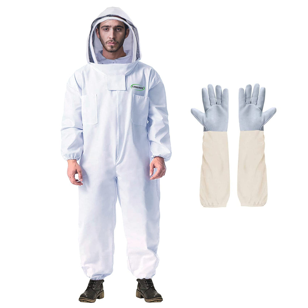 LONGADS full-body bee suit front view showing secure coverage and protection