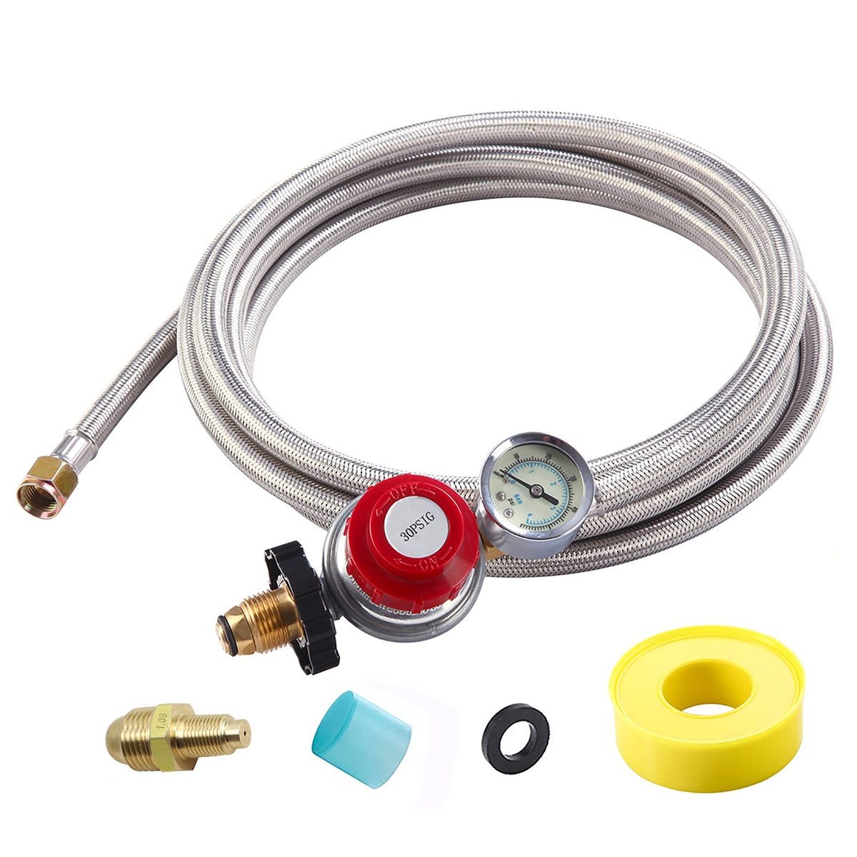 LONGADS front view of regulator assembly showing fittings and hose for reliable connection