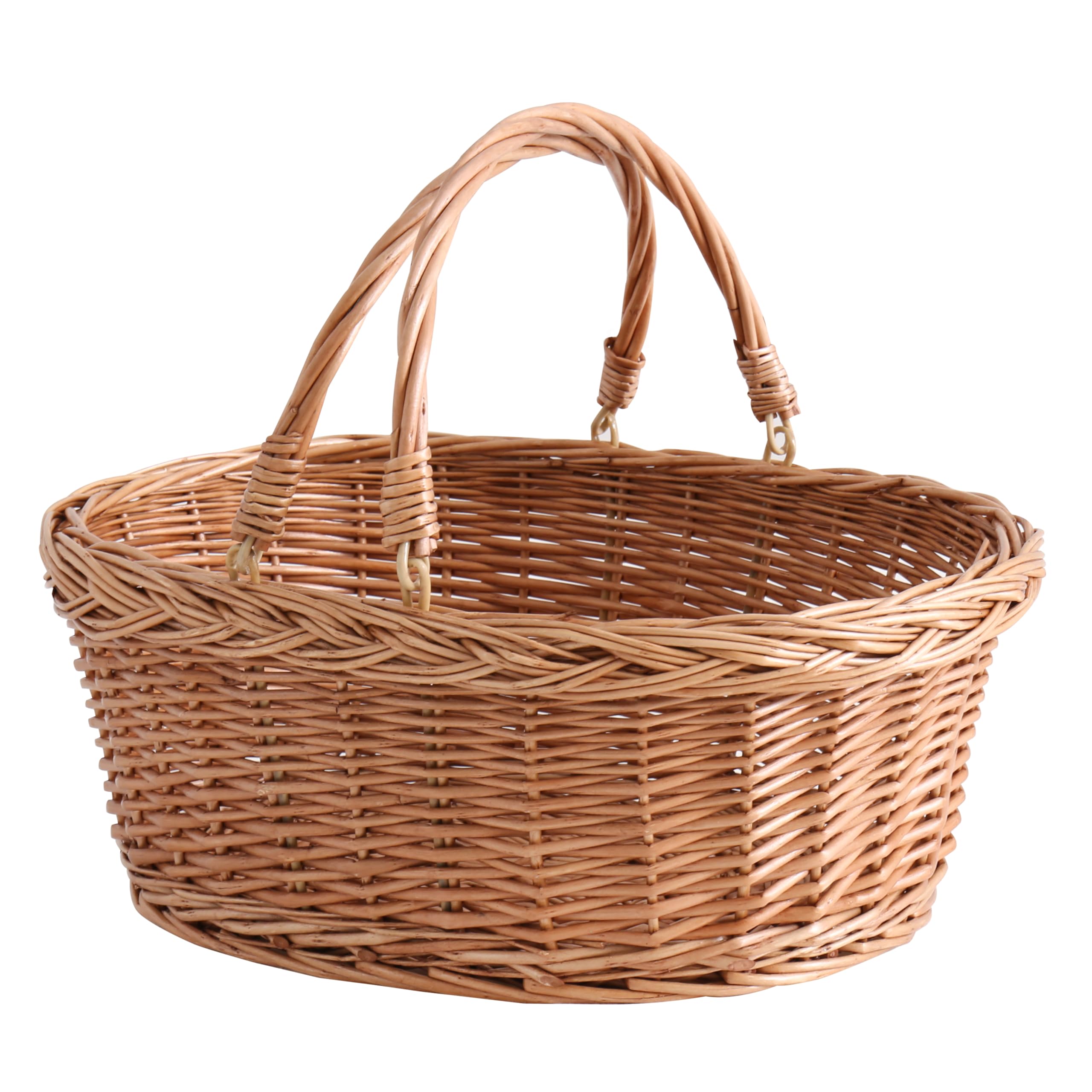Longero front view showing basket shape and natural brown finish, attractive carry option