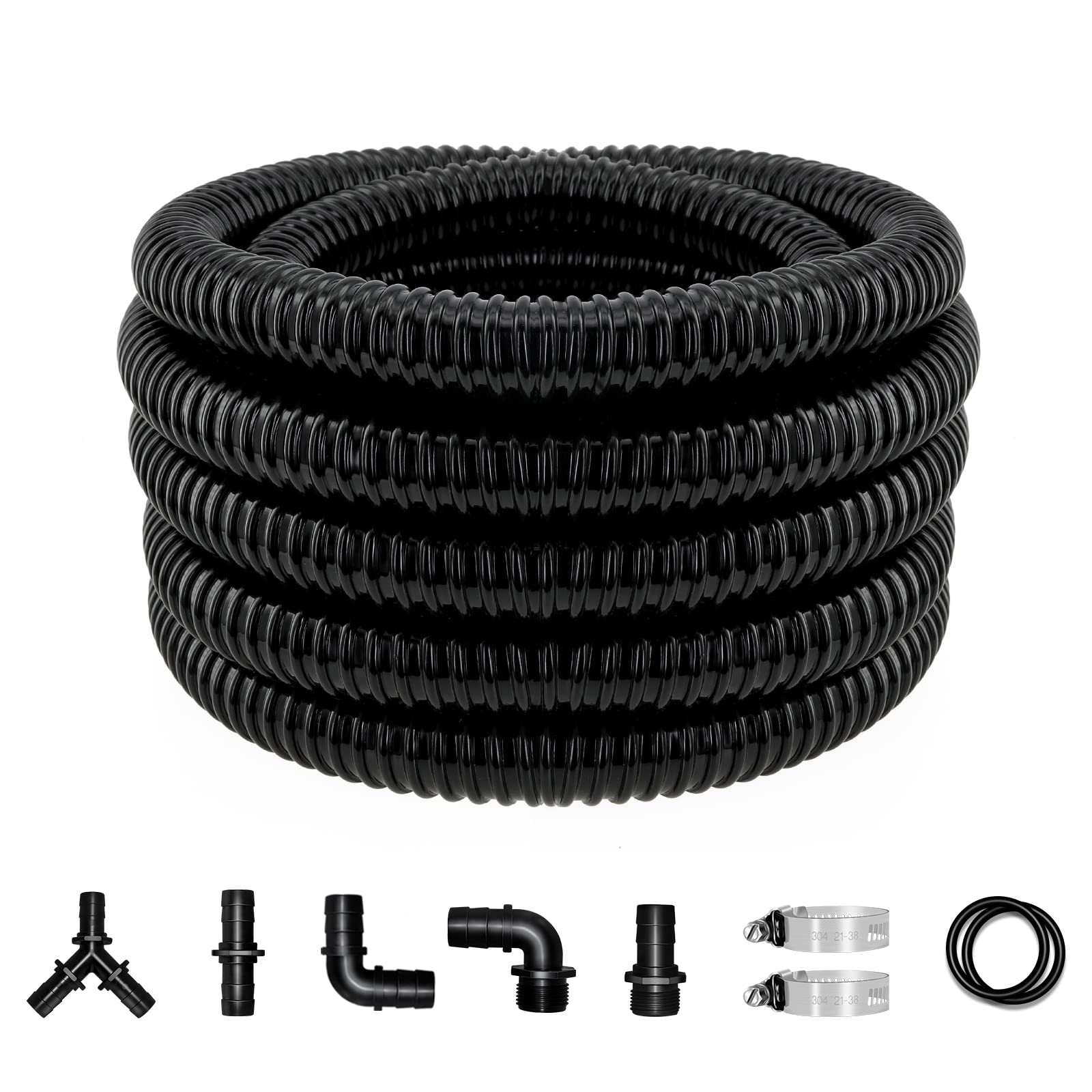 Longrun pond hose coil front showing full 20.7 ft length and easy storage