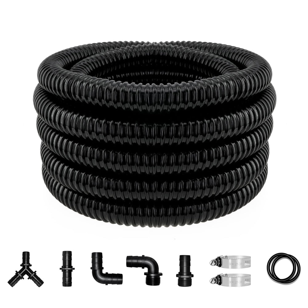 Longrun pond hose coil front showing full 20.7 ft length and easy storage