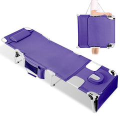 LONGTENW front view of purple tanning chair showing full lounge and face hole benefit comfort