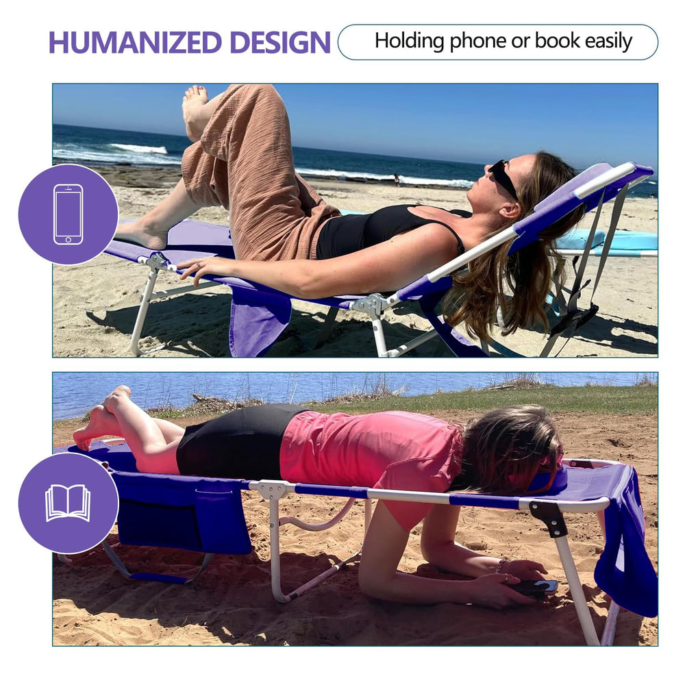 LONGTENW lounge chair in use on beach showing portable comfort and relaxation benefit