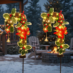 Lontl front view of candy cane stakes lighting walkway, cheerful curb appeal