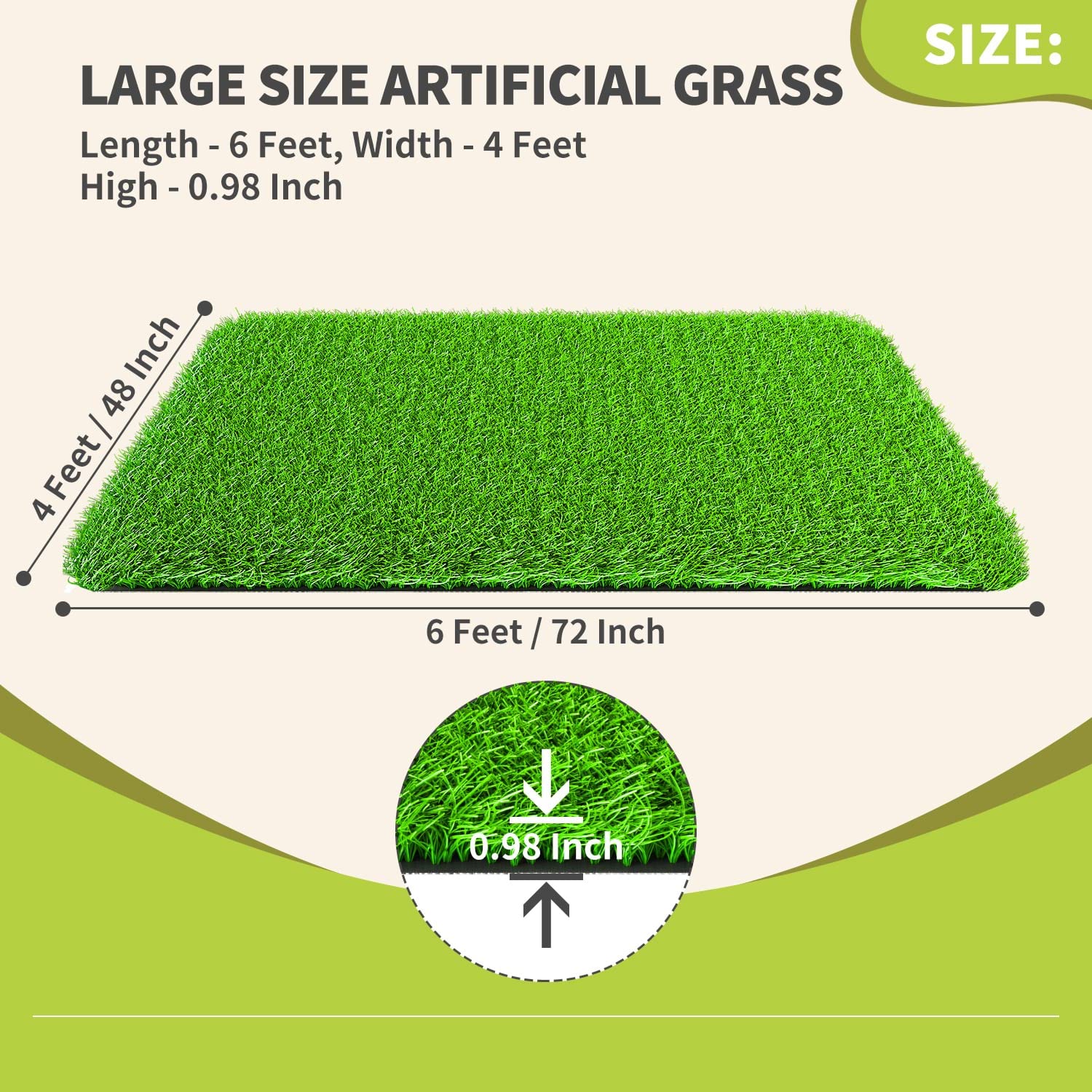 LOOBANI size comparison with ruler showing how 4x6ft fits common spaces