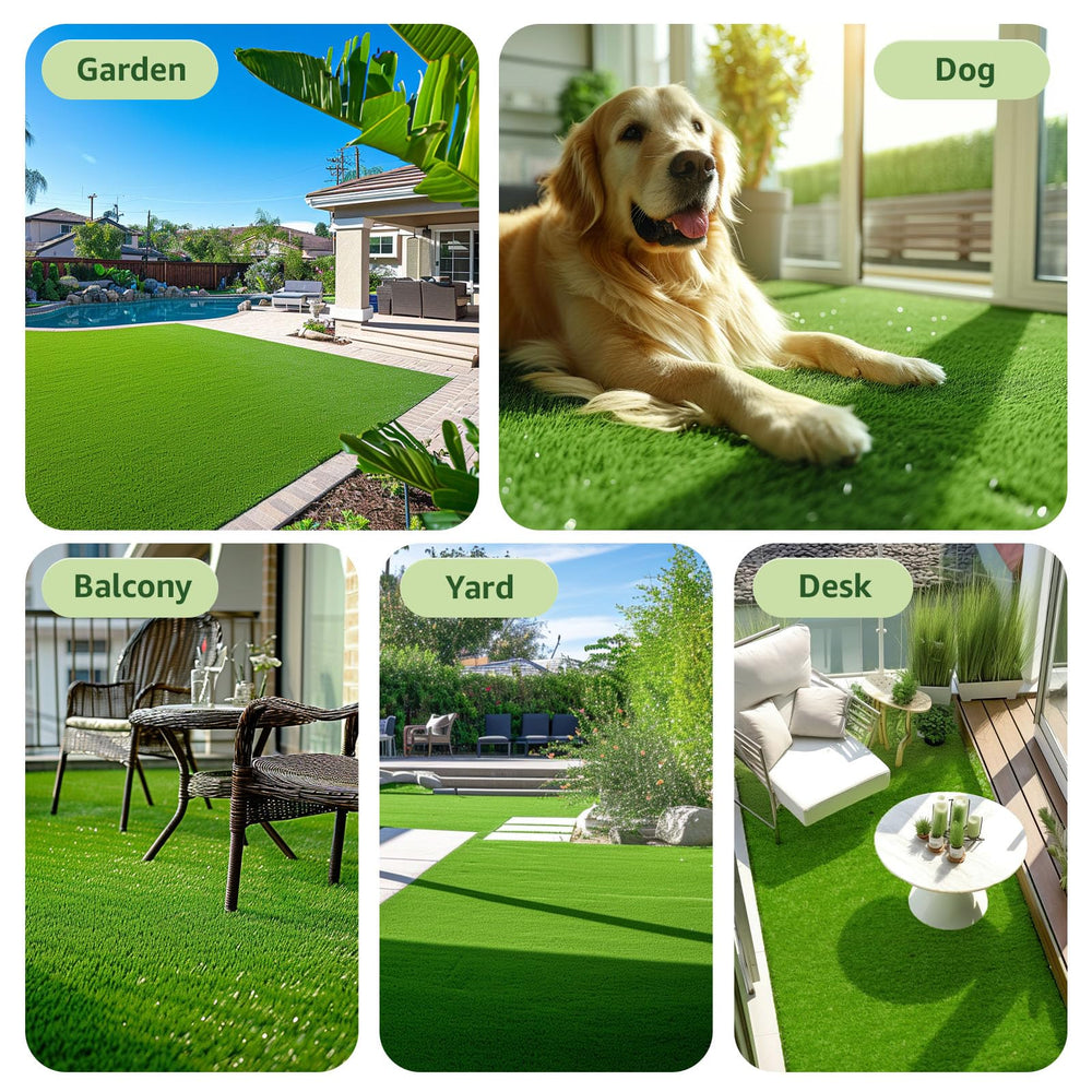 LOOBANI turf beside a ruler illustrating 3x5 ft scale for planning placement