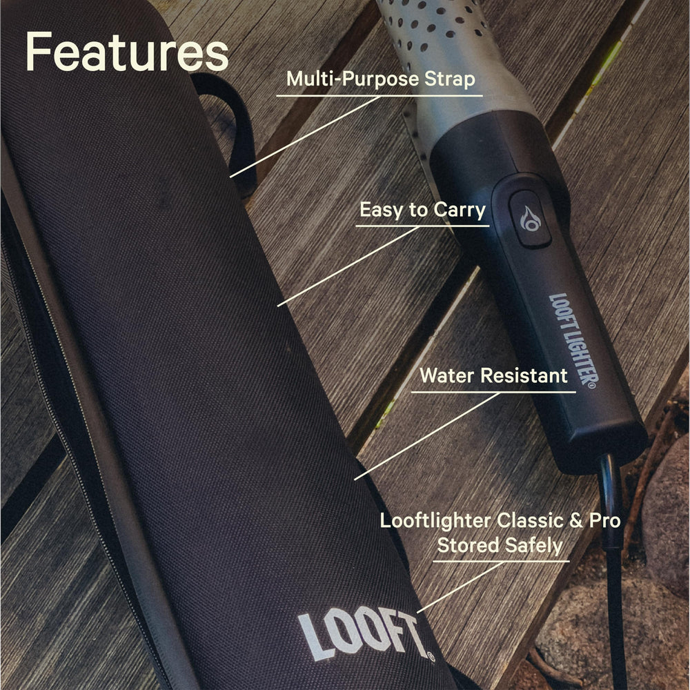 Looftlighter being carried by strap at a backyard BBQ for fast, hands-free access